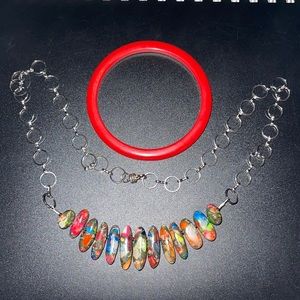 Colored stone necklace with bracelet